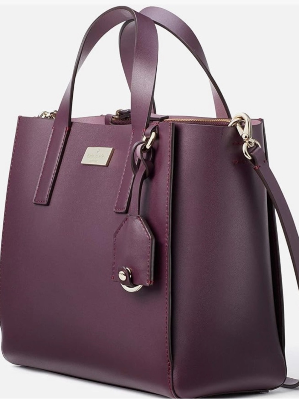 Kate Spade Plum Structured Leather Tote/Crossbody Bag with Gold Hardware-Large